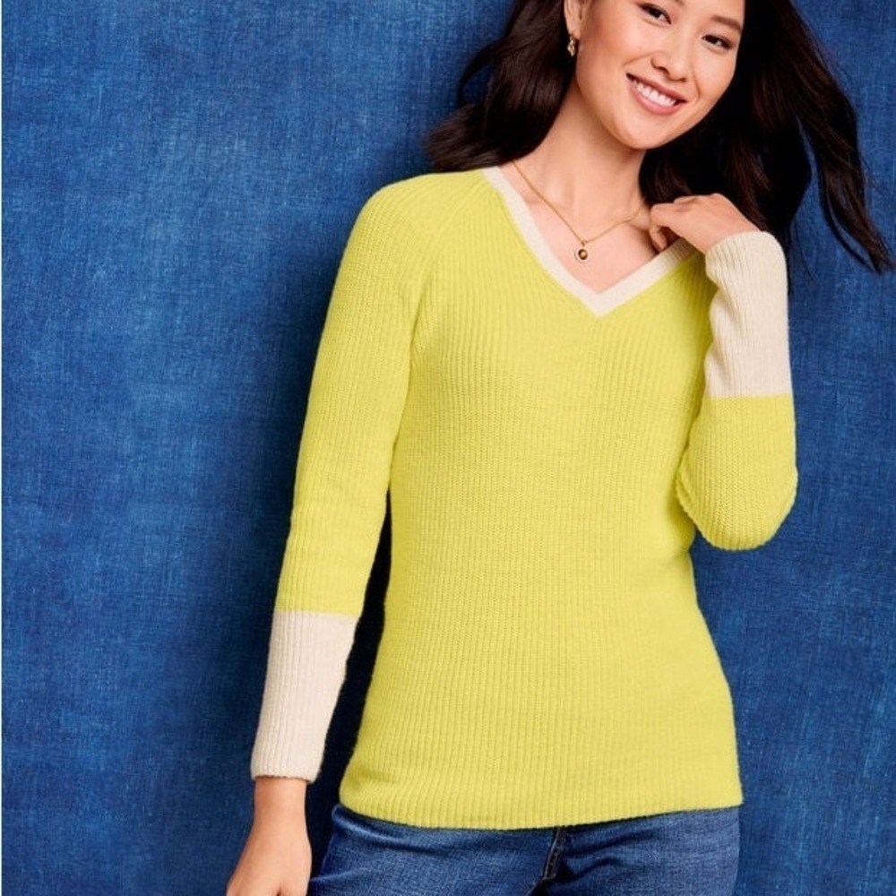 Talbots Yellow Ribbed V-Neck Sweater - Picture 2 of 4